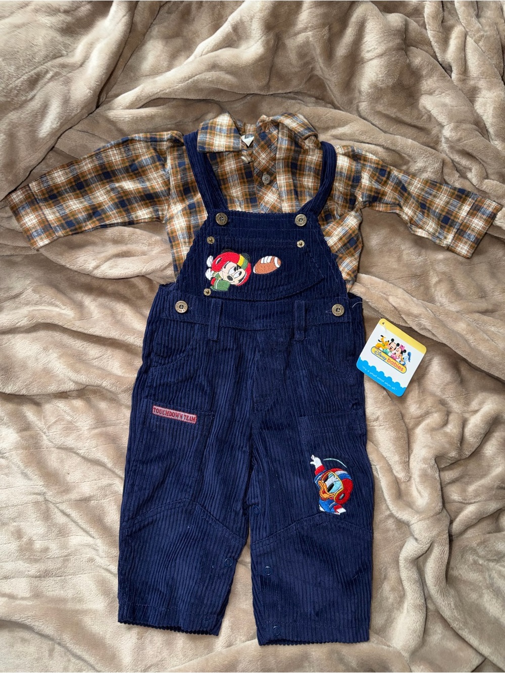 NWT RARE Vintage Disney Babies Mickey and Donald Touchdown Crew Overall Set